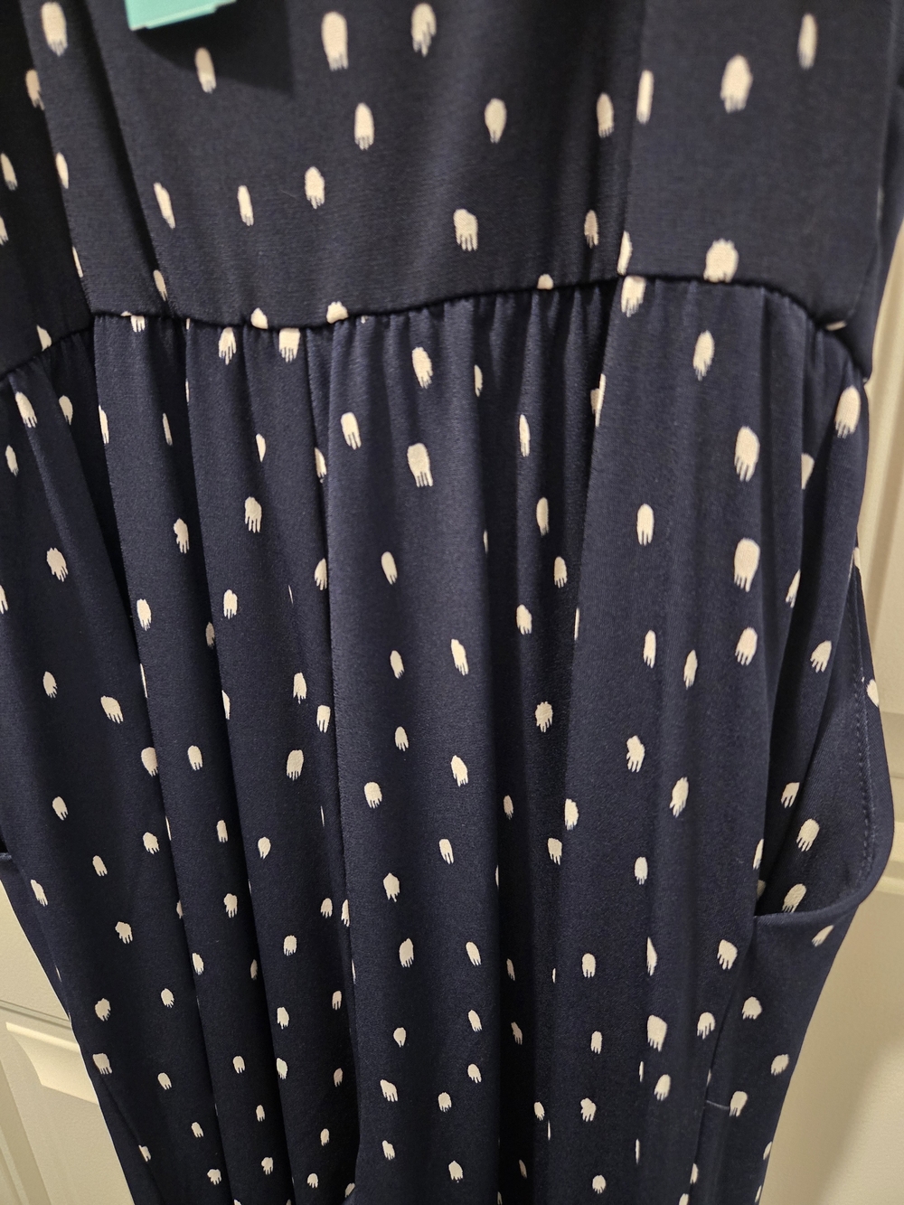 Kaileigh Navy and White Polka-Dot Wrap Jumpsuit with Tie Waist - Picture 8 of 9